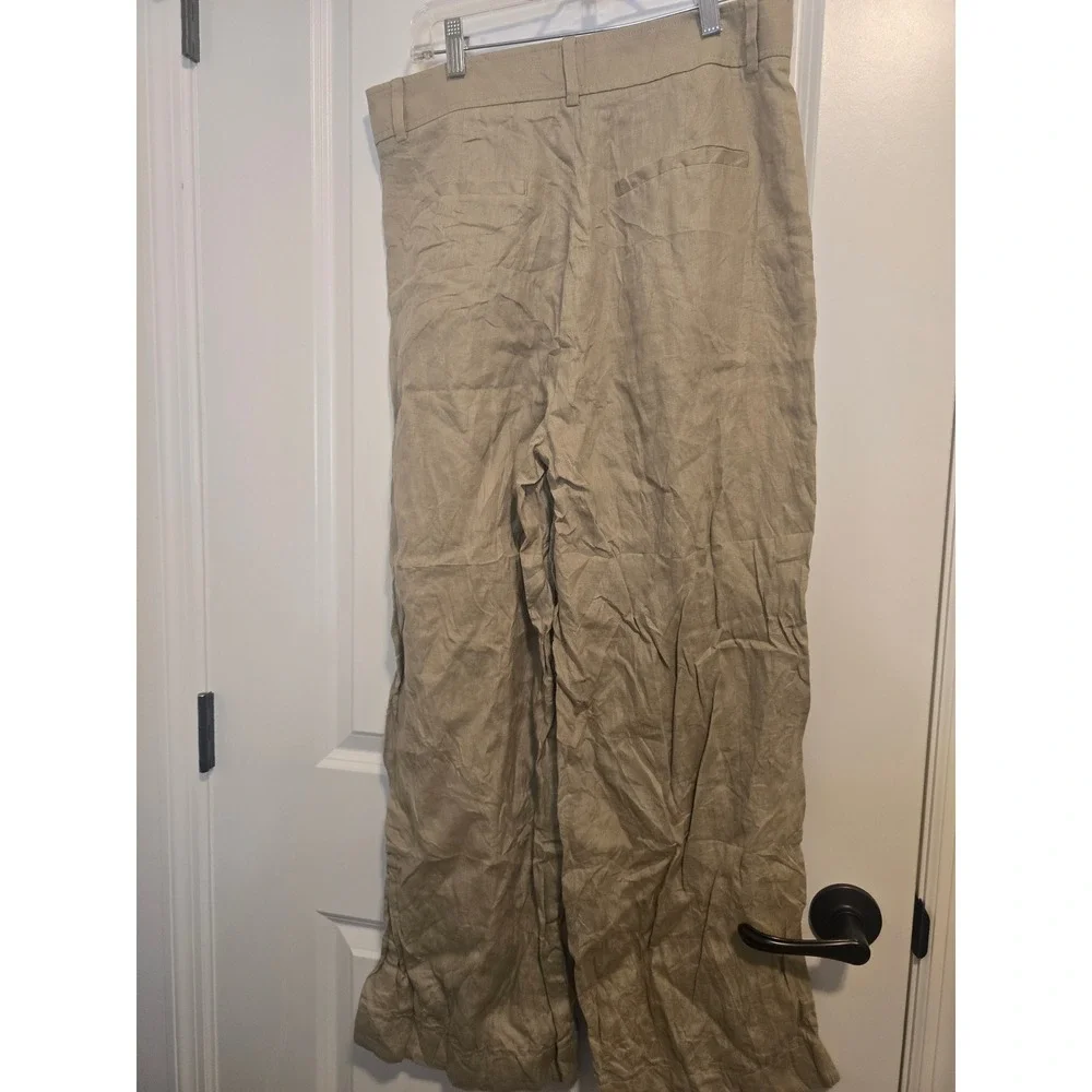 Everlane Linen Trousers Womens 10 - Tan Khaki Excellent Wide Leg Pleated Pants